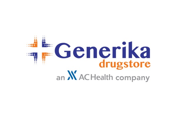 Generika Drugstore Bacoor Molino 3 logo with blue and orange cross design, ACHealth company tagline.