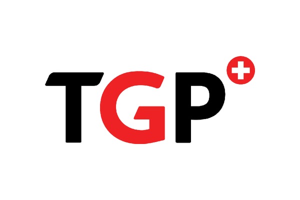TGP The Generics Pharmacy Palico IV Imus logo with bold black and red letters and a red cross symbol.