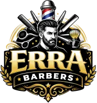 Erra Barbers logo featuring barber tools and a stylized man, representing a barbershop in Dasmariñas, Cavite.